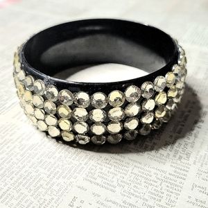 Black and Rhinestoned Bangle Bracelet